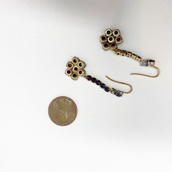 696 Vintage Bohemian Rose-Cut Garnet red Dangle Drop Earrings Modified pierced - Picture 5 of 7